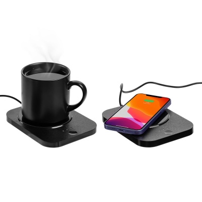 Кружка с подогревом и беспроводной зарядкой dualBase plus, черная от martvrn.ru