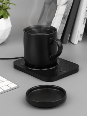 Кружка с подогревом и беспроводной зарядкой dualBase plus, черная от martvrn.ru