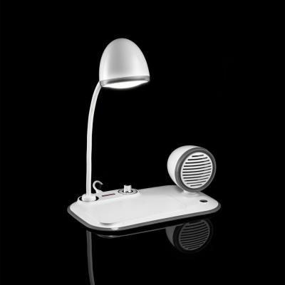 Лампа с колонкой и беспроводной зарядкой Flashback, белая от martvrn.ru